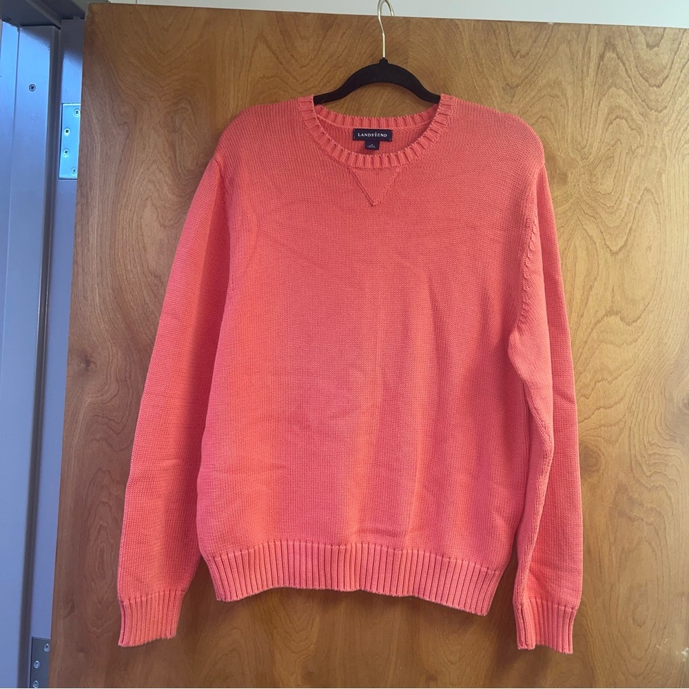 Lands' End Men’s Pullover Sweater Size Medium Orange/Coral - Picture 4 of 10